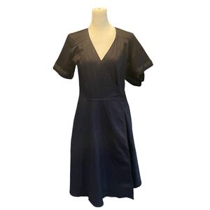 Women 90s Minimalist Classic Fit Flare Midi Office Wrap Dress‎ Size M Capsule
